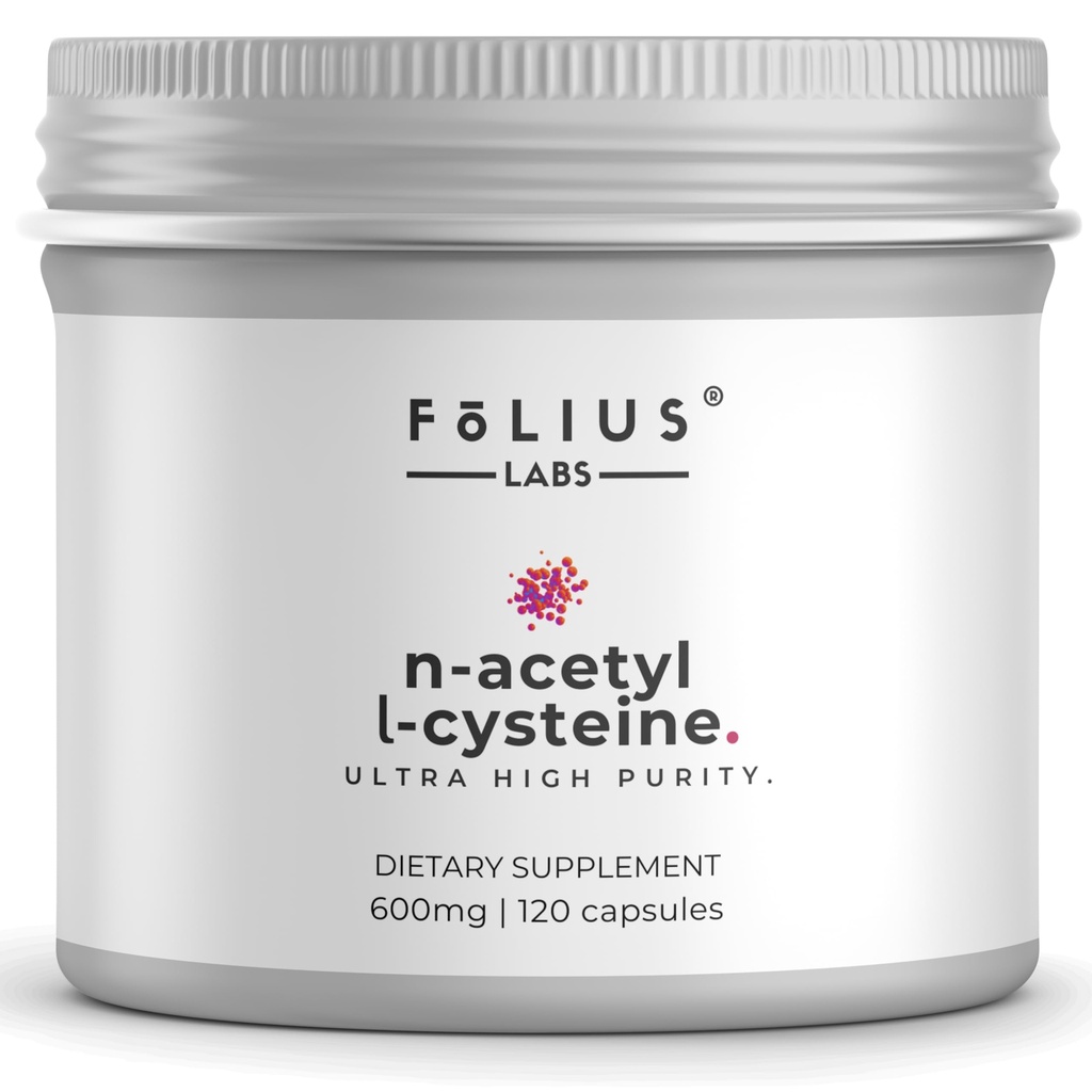 FOLIUS LABS Clean Label N-Acetyl L-Cystein (NAC) 600mg Supplement – Lunge und Atmungshilfe – Immune Health Support – 120 Veg Capsules