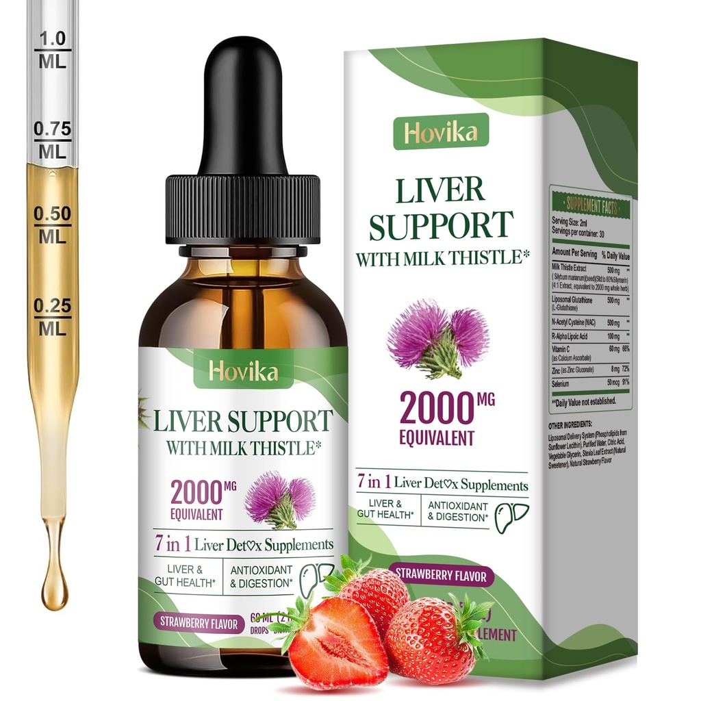 Liver Cleanse Detox & Repair Liver Unterstützung Milchdistel Tropfen mit Glutathion, NAC, ALA, Vitamin C, Zink & Selen für Leberreiniger & Verteidigung, Immun & Haut Unterstützung - Erdbeeren Geschmack, 2 Fl Oz