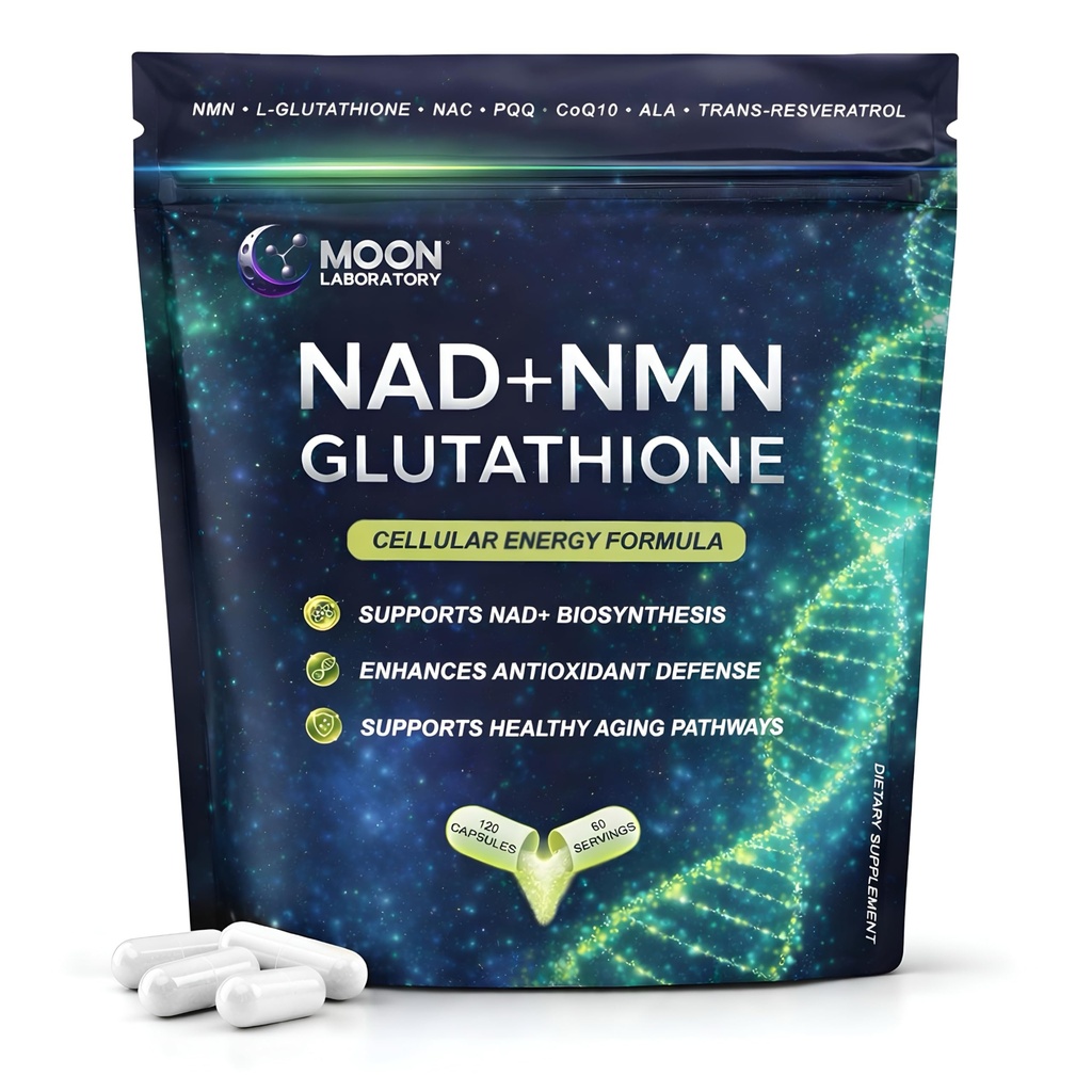 NMN + L-Glutathione Supplement – NAD+ Support, Mitochondrial Energy & Antioxidant Defense mit CoQ10, NAC, PQQ & Alpha Lipoic Acid – 120 Kapseln. Refill Pack