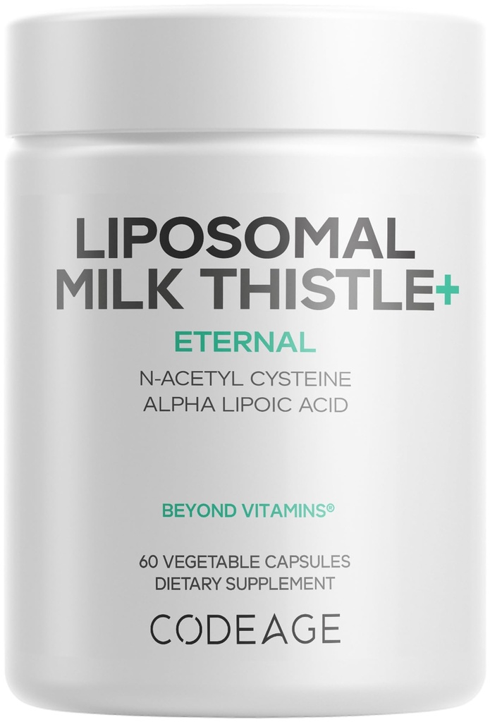 Codeage Liposomal Milk Thistle+ Supplement - Silymarin aus Silybum Marianum, NAC, Artichoke Leaf, Dandelion Root, Alpha Lipoic Acid, BioPerine, Liposomal Delivery - Non-GMO - 60 Kapseln