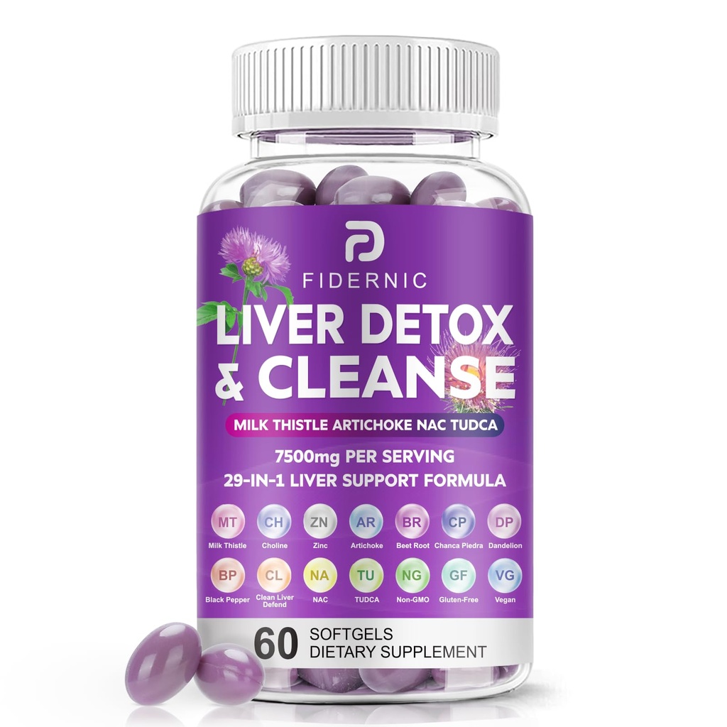 Liver Cleanse Detox & Repair - pflanzliche Leber Unterstützung Milch-Diesel-Ergänzung, 7500 mg Kraft Leber Gesundheit Unterstützung mit Silymarin Artichoke Extract Dandelion Beet TUDCA Choline NAC, 60 Softgels