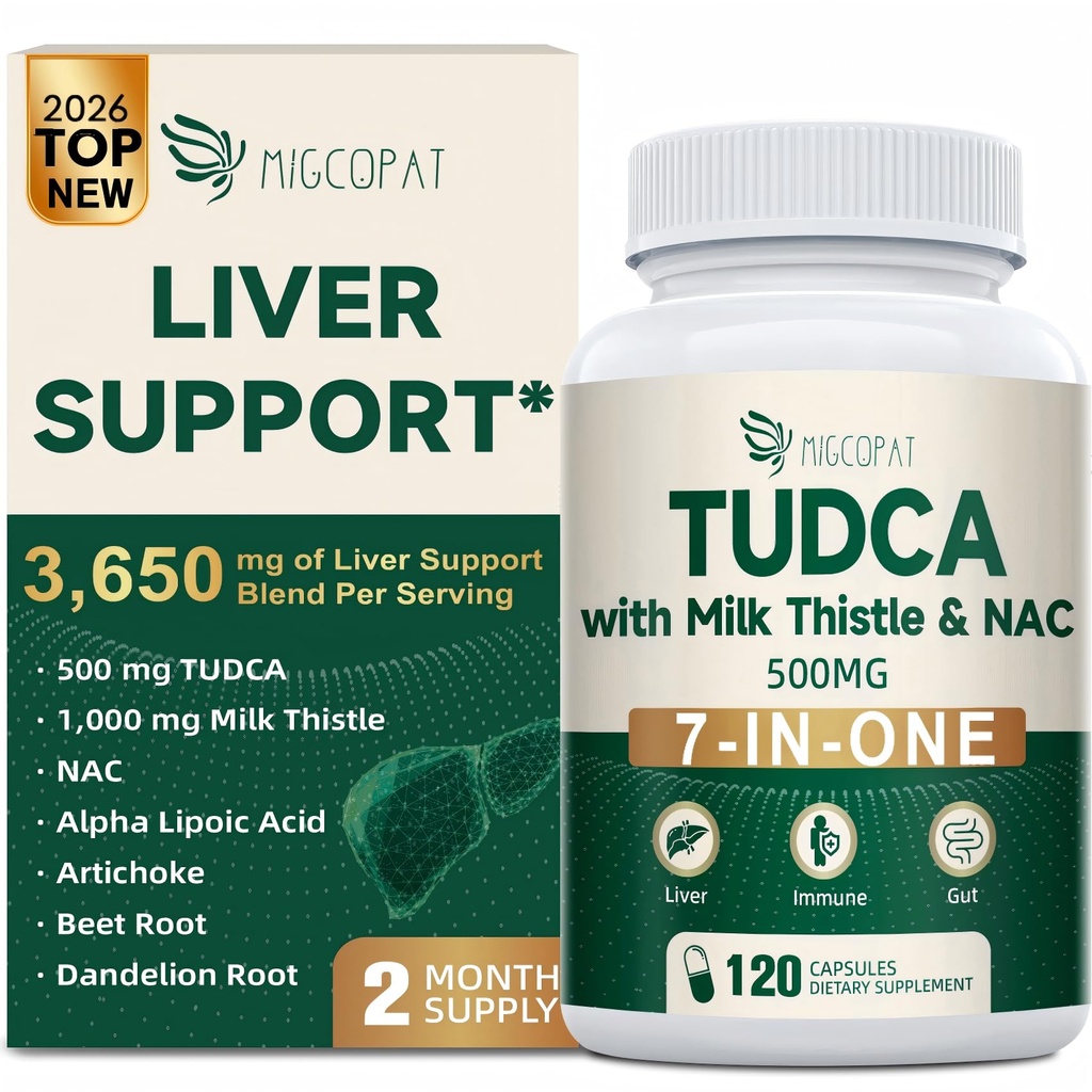 Migcopat 7-en-un TUDCA supplément, 3650mg avec le chardon de lait, NAC, acide alpha lipoïque, racine de dandelion, sels de bile TUDCA pour le nettoyage du foie et la désintoxication et la réparation, le flux de bile et le soutien digestif - 120 Capsules