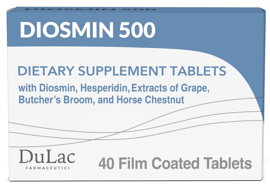 Dulac Diosmin 500, Micronized Diosmin Hesperidin Nahrungsergänzung 1000mg pro Portion, Rosskastanienextrakt, Metzger Broom & Red Grape Extract, Beinzirkulationsunterstützung, 40 Tabletten, Made in Italy