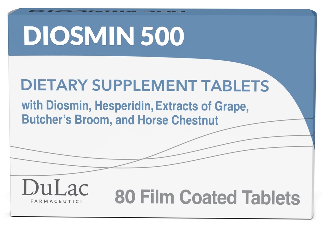 Dulac Diosmin 500, Micronized Diosmin Hesperidin Nahrungsergänzung 1000mg pro Portion, Pferde-Kastanien-Extrakt, Fleischer Broom & Red Grape-Extrakt, Beinzirkulation Unterstützung, 80 Tabletten, Made in Italy
