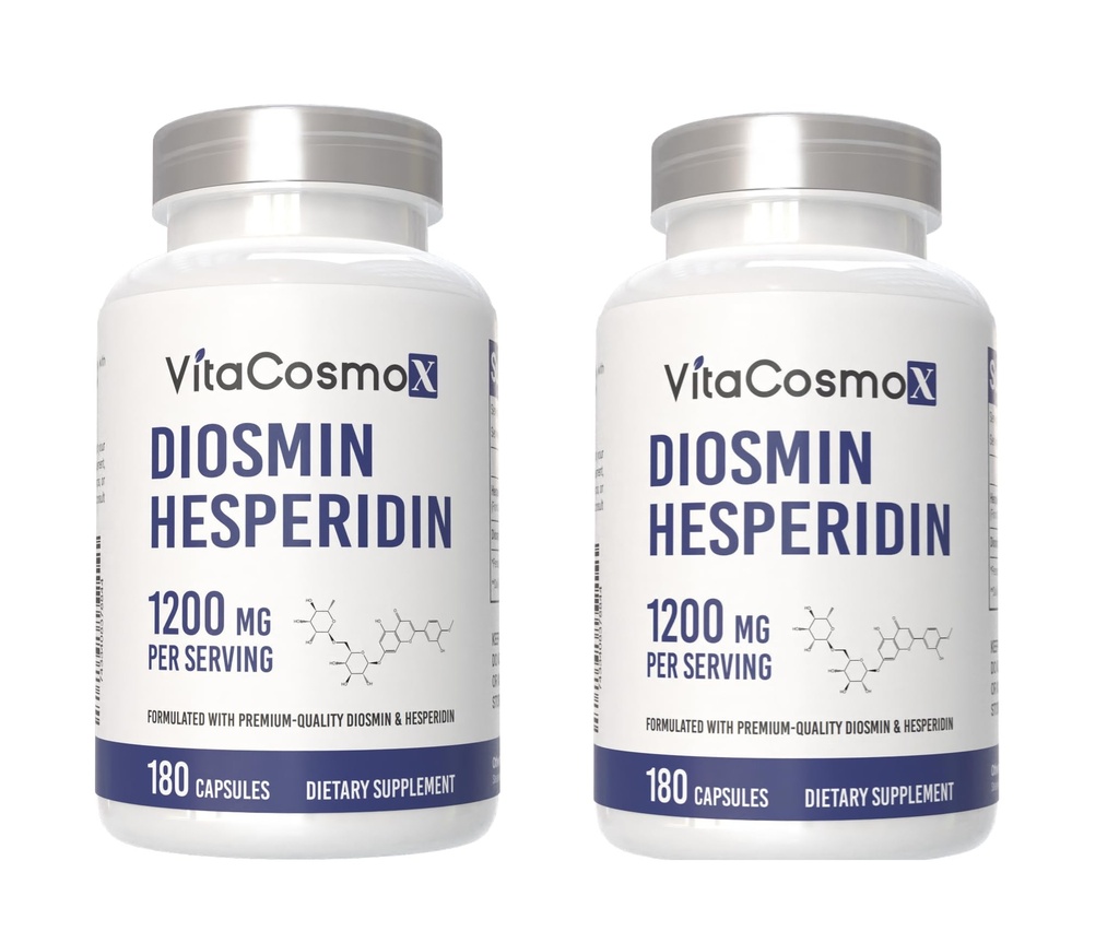 Diosmin Hesperidin 1200 mg Complex, 180 Kapseln, Citrus Bioflavonoids Rich Fruit Extract, 100% Vegetarisch, Non-GMO & Gluten Free Diosmin Supplement mit Max Strength - 2 Packungen