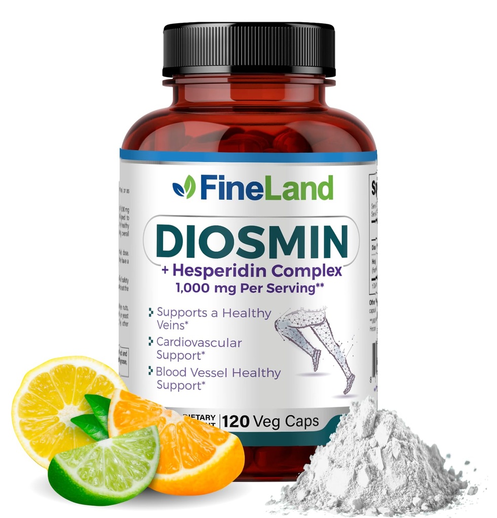 FineLand Diosmin & Hesperidin Complex, Premium Erweiterte Formel, 1000 mg, Blutfluss und Zirkulation Unterstützung, 120 Kapseln, 100% Vegan, Alle Natürlich