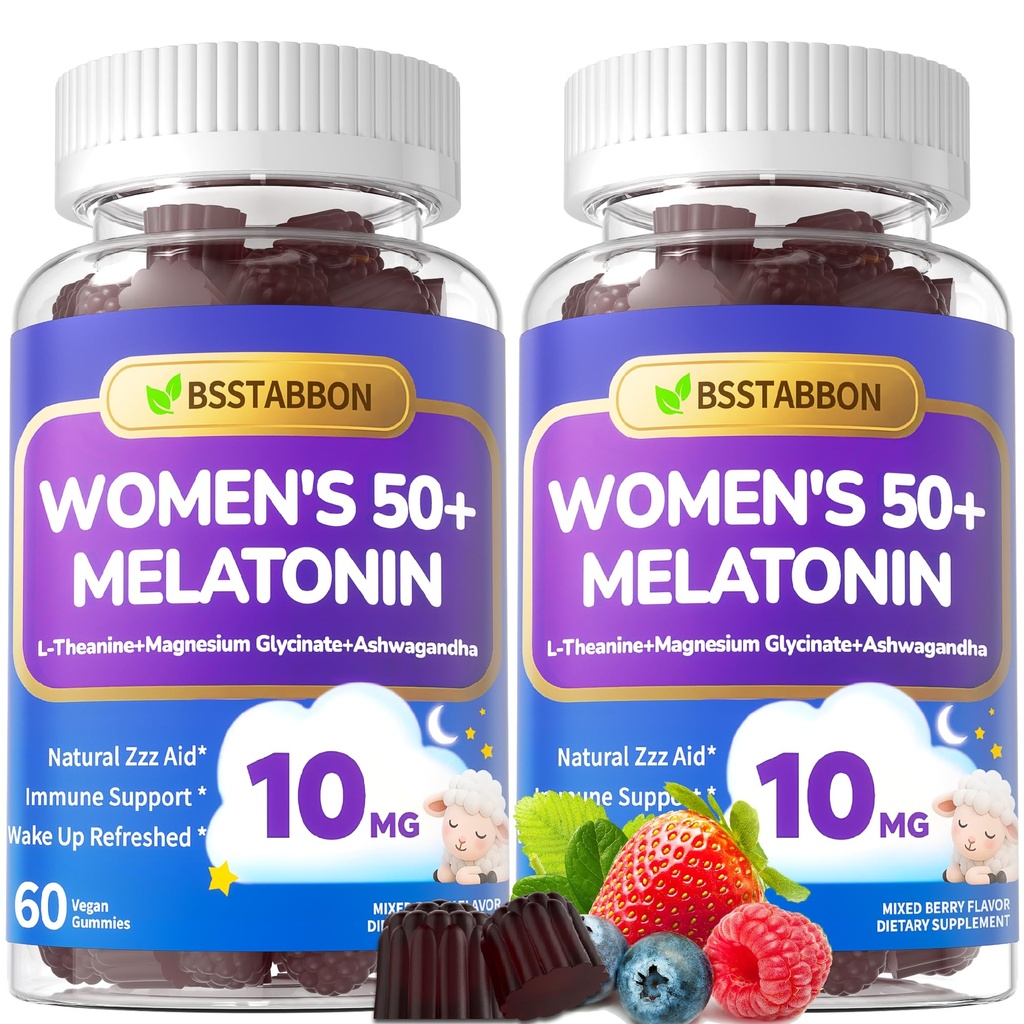 Melatonin 10mg Gummies for Women Over 50: Maximum Strength Plus Magnesium Ashwagandha Elderberry L-Theanine Chamomile Lavender Vitamins D3 for Zzz - Non-Habit Forming for Women 50+(120Count)