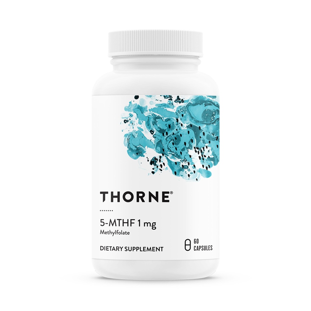 THORNE - Supplément 5-MTHF-méthylfolate (actif B9 folate) - Soutient la santé cardiovasculaire, le développement foetal, la santé nerveuse, la méthylation et les niveaux d'homocystéine* - 60 portions - 5-MTHF 1mg