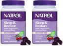 Natrol Sleep & Restore Magnésium Glycinate Blend Gummies,Magnésium pour les aides au sommeil pour les adultes, Sans mélatonine, Saveur de cerise, 30 jours d'approvisionnement, (paquet de 2)