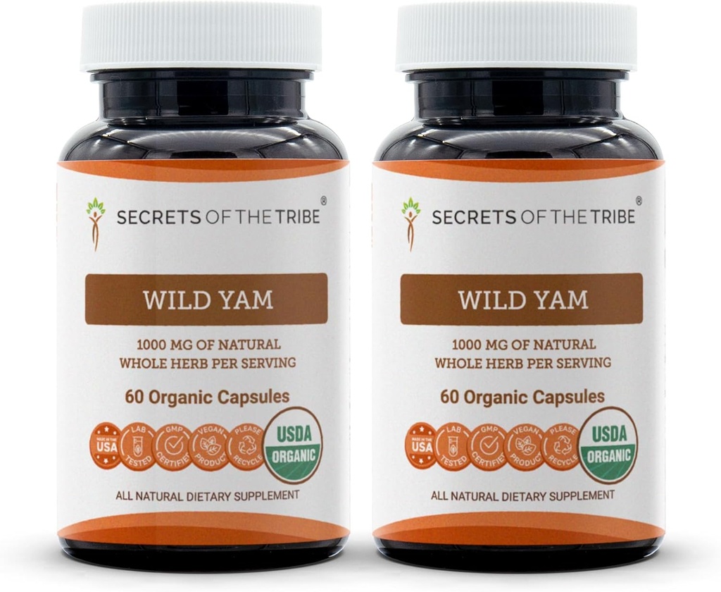Secrets of the Tribe Wild Yam Capsules 1000 mg Verantwortlich gezüchtet USDA Organic Wild Yam (Dioscorea Villosa) Getrocknete Wurzel, Hormon Support Supplement (2x60 Kapseln)