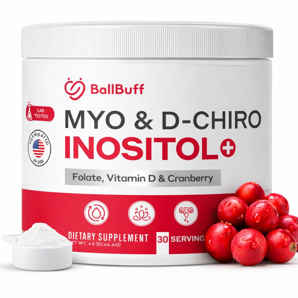 Myo-Inositol & D-Chiro Inositol Powder - 40:1 Ratio with Folate, Vitamin D & Cranberry - Inositol Supplement for Women - 30 Day Supply