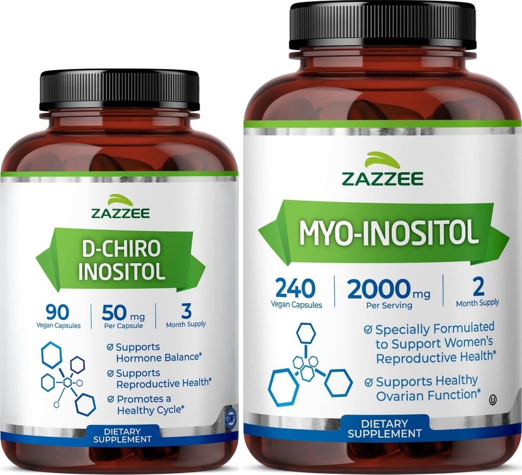 Zazzee 40:1 Rapport Myo et D-Chiro Inositol Supplément pour les femmes D-Chiro et Myo Inositol Capsules pour la régulation du cycle Soutien ovarien et équilibre hormonal global pour les femmes - Vegan & ISO Lab testé