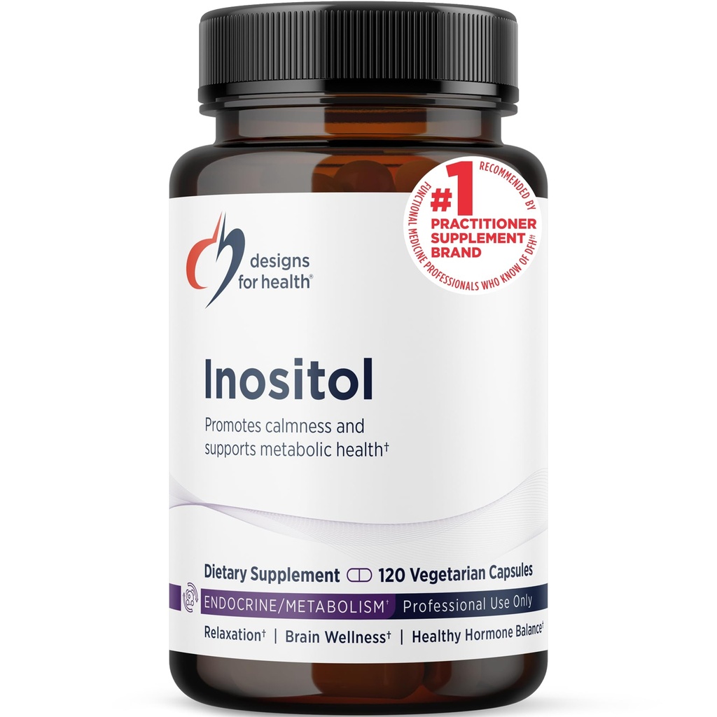 Designs für Gesundheit Inositol Kapseln - 900 mg pro Kapsel Inositol Nahrungsergänzungsmittel für weibliche Hormone Unterstützung, Entspannung und Leber Gesundheit Unterstützung - Brain Support Supplement (120 Kapseln)