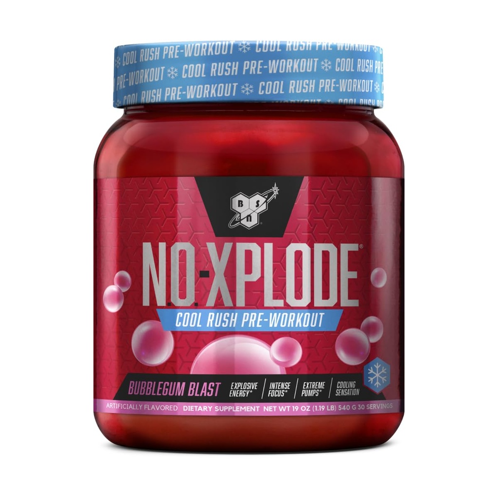 BSN N.O.-XPLODE Cool Rush Pre Workout Powder, Preworkout Energy Supplement für Männer und Frauen mit Kreatin und Beta-Alanin, Neu Geschmack: Bubblegum Blast, 30 Servierungen