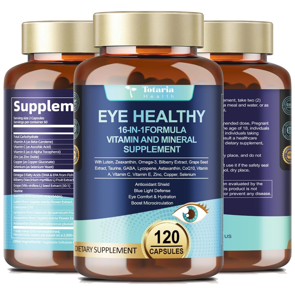 AREDS 2 Augenvitamine und Mineral Bilberry Extract Omega-3, Augenvitamin für Senioren Macular Health und trockenes Auge, Augenvitamine Lutein und Zeaxanthin unterstützen Augenbelastung und Hydration (120 Kapseln)