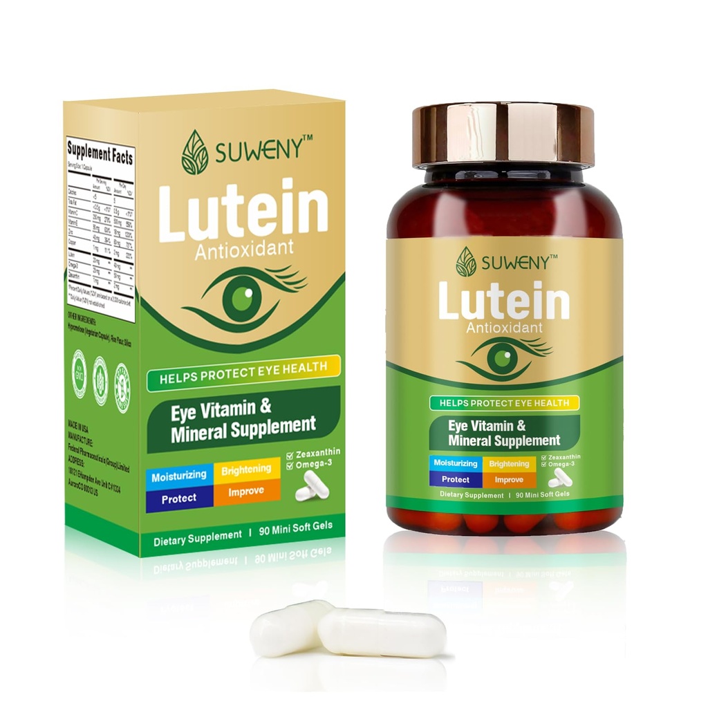 Lutein Eye Vitamins Supplement für Erwachsene - 90 Kapseln, unterstützt die Augengesundheit mit Zeaxanthin, Zink, Vitamin C & E, Vegan Formula for Blue Light Protection & Macular Support (1)