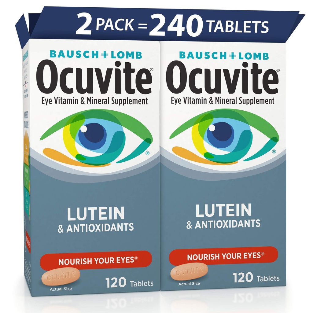 Ocuvite Eye Vitamin & Mineral Supplement, Lutein & Antioxidant Vitamine A, C, E, Zink für Augengesundheit, Vitamine für Augen, 120 Tabletten (Paket von 2)