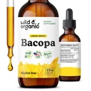 Wild & Organic Bacopa Tincture - Unterstützt Kalk, Fokus, Klarheit - Bacopa Monnieri Supplement Liquid - Alkoholfreie Tropfen mit Brahmi Extract - Vegan, Sugar-Free - 2-Month Supply - 2 fl oz