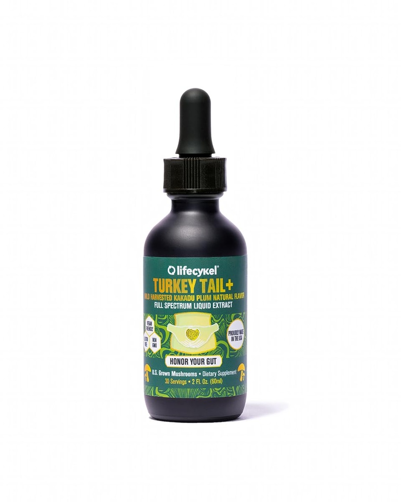 Life Cykel -Turkey Tail Mushroom Liquid Extract Kakadu Plum- 100% Organic Turkey Tail Mushrooms-Immune Support Supplement Immune Defense Antioxidants Vitamin C Made in US, 2 Fl oz(Packaging May Vary)