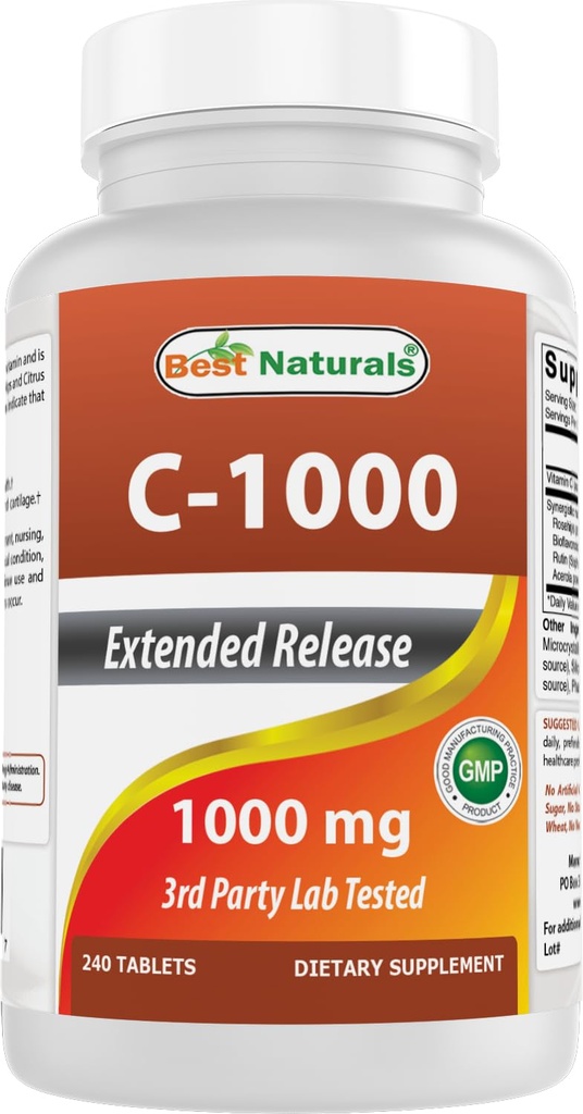 Best Naturals Vitamin C 1000 mg Tablets with Rose Hips, Berry 240 Count (Pack of 1)