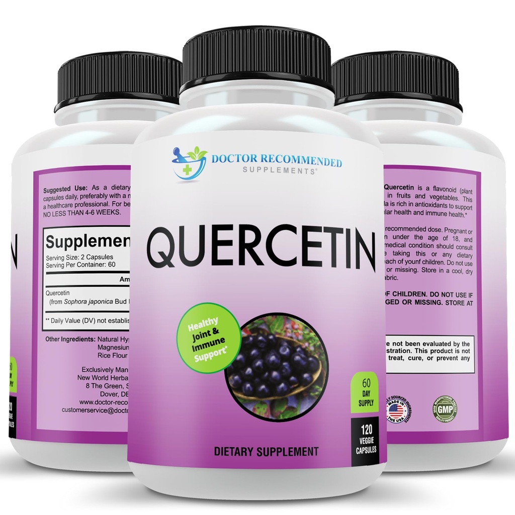 DOCTEUR COMPLÉMENTS RECOMMANDÉS Quercetin 1000mg par portion - 120 Capsules de Veggie, supplément de vitamine, approvisionnement de 60 jours, (Vegan et non-OGM)