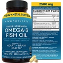 Dreifaches Omega-3-Fischöl-Supplement für Männer und Frauen - 2500 mg hochpotente, leicht absorbierbare Re-esterifizierte Triglyceridform, Pescatarian-freundliches DPA EPA DHA Omega-3-Supplement, 180 Softgels