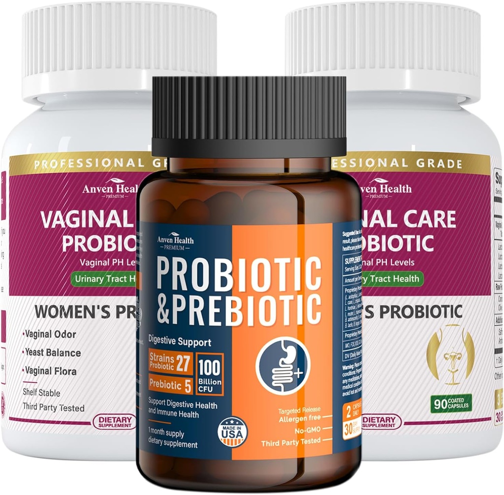 Frauen Vaginale Probiotika + 100 Milliarden Probiotika mit Bio-Präbiotika für Gut Digestive & Immune Health Bundle – Total Wellness, Inside and Out!