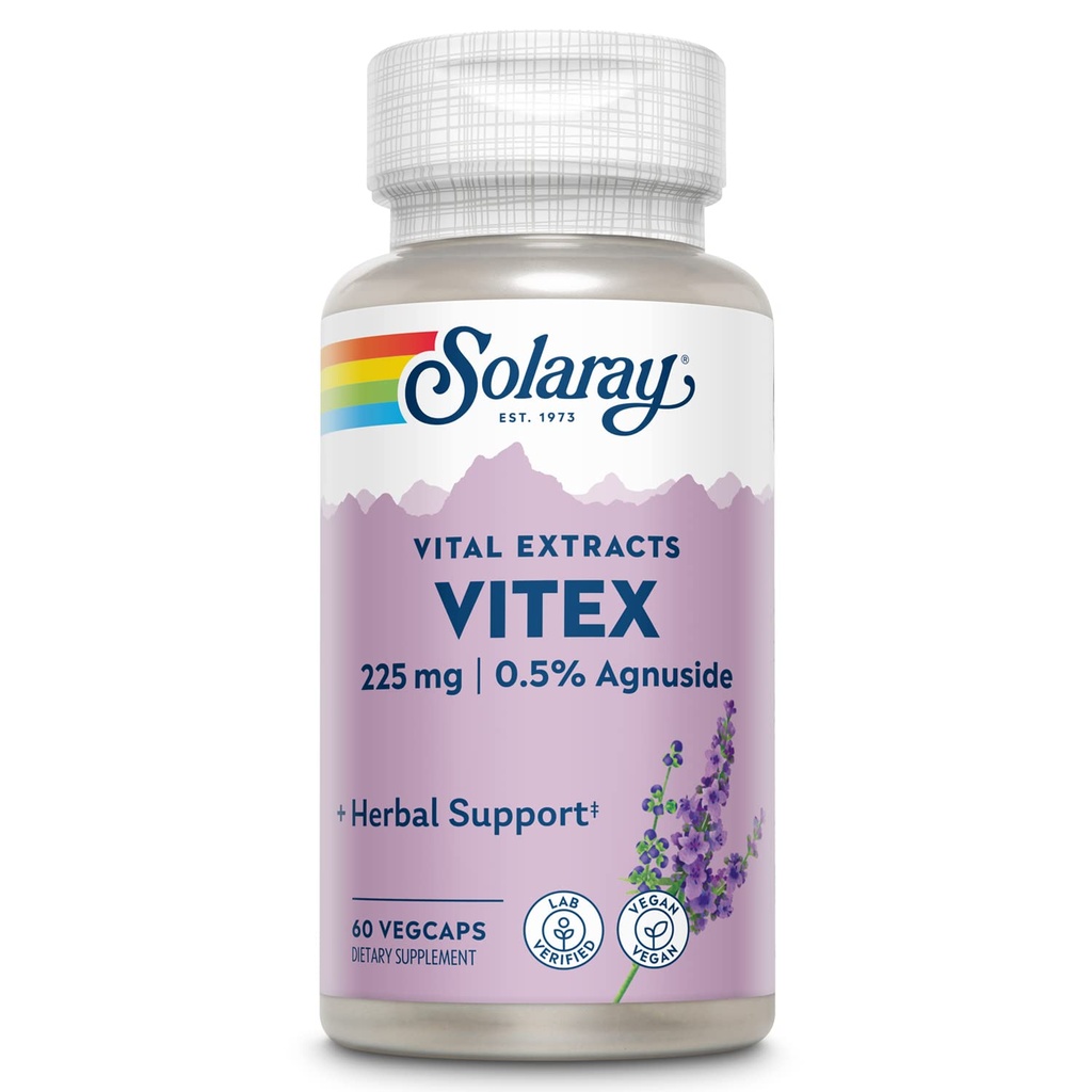 SOLARAY Vitex Berry Extract 225 mg - Chasteberry Supplement für Damen - Traditionelle Hormon Balance Unterstützung - Chaste Tree Berry - Vegan, Lab Verified - 60 Servierungen, 60 VegCaps