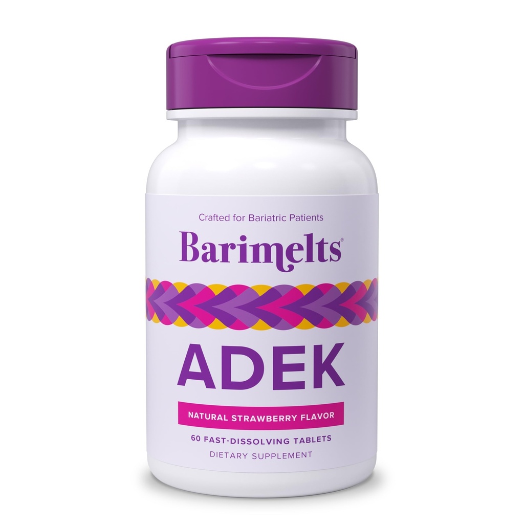 Barimelts ADEK - 60 Fast-Dissolving Tabletten (2-Monats-Versorgung) - Zuckerfreie Bariatric Vitamine für Frauen einschließlich Vitamin A, Vitamin D, Vitamin E & Vitamin K, Natürliche Erdbeer-Flaschen