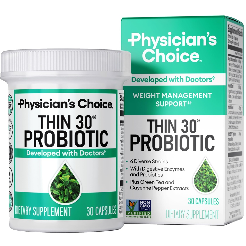 Physician's CHOICE Probiotics for Weight Management & Bloating - 6 Probiotic Strains - Prebiotics - Hauptbestandteil Cayenne - Unterstützt Gut Health - Weight Management for Women & Men - Green Tea - 30 CT