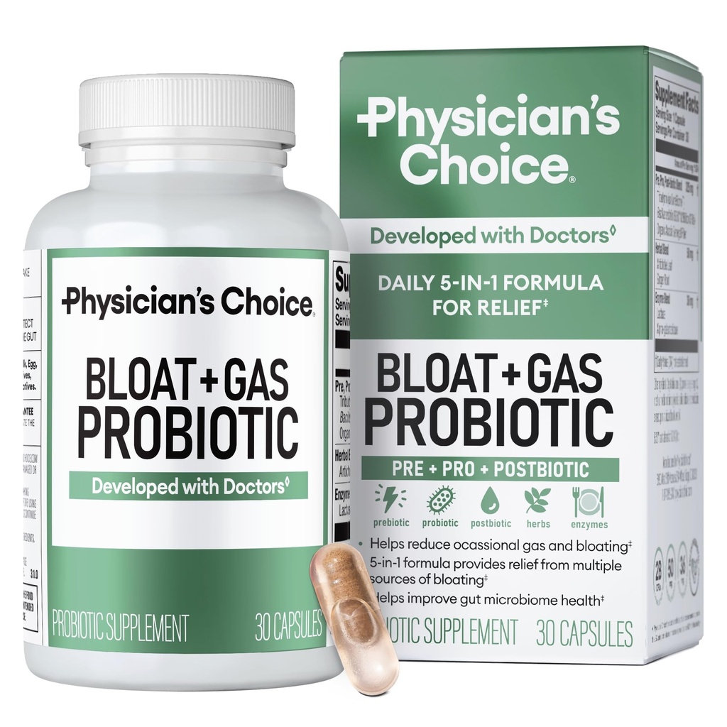 Soutien proactif + Relief quotidien - Digestion et santé des intestins - Herbes, enzymes digestives, post et prébiotiques - Relief du gaz pour les adultes - Femmes et hommes - 30ct