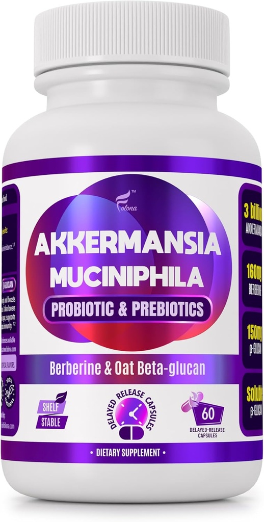 Delayed Release Akkermansia GLP-1 Probiotic mit Berberin und Soluble Beta-Glucan Prebiotic Fiber; 3 Billion AFU, 60 Kapseln (2 Monate Versorgung) für Gut Health Support