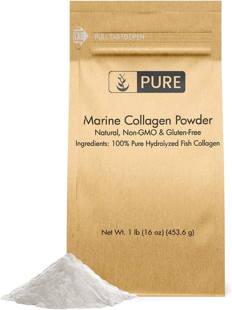 Pure Original Zutaten Marine Collagen Pulver (1 lb) Natürliche und entflammte, Protein Peptide, Resealable Tasche