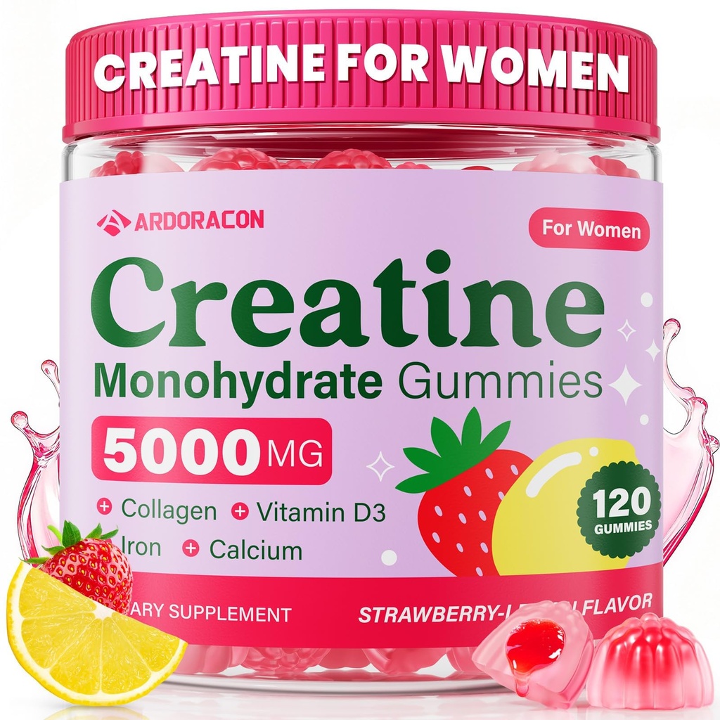 Kreatin für Frauen, Kreatin Monohydrate Gummis mit Collagen, Vitamin D3 & Calcium für Muskeln, Booty & Energy, Flavored Sugar Free Creatine Gummies Post & Pre Workout Ergänzungen für Frauen, 120 Ct