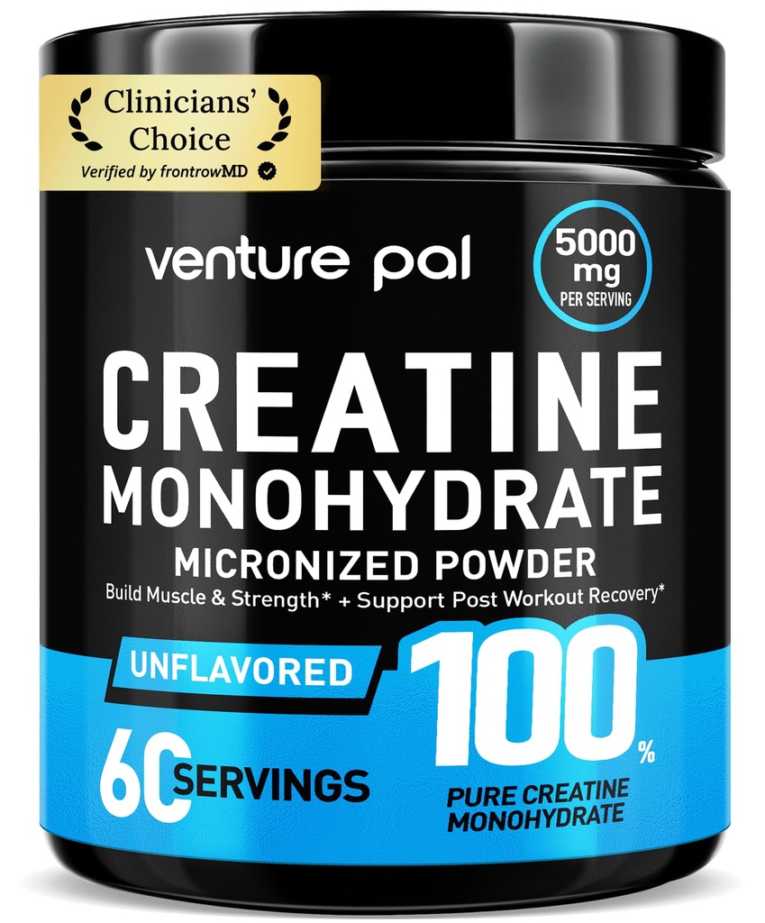 Venture Pal 100% reines mikronisiertes Kreatin-Monohydrat-Pulver, Unflavored Creatine für Damen und Herren, Vegan, Keto, Glutenfrei, 5 g (5000mg) pro Servieren, Creatina Monohidratada en Polvo