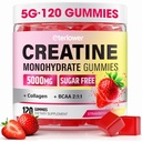 Kreatin Monohydrat-Gummien, 5g Kreatin-Gummien für Frauen & Männer.Pre-Workout & Muskel-Wachstumsunterstützung, Enthält BCAA, Collagen, Sugar-Free, 120 Count