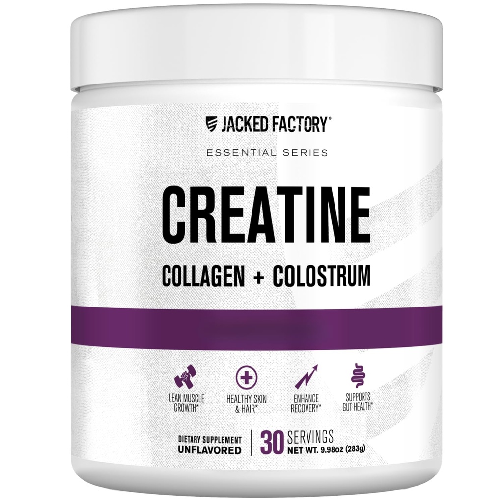 Jacked Factory Creatine für Damen - Creatine Monohydrate mit Collagen + Colostrum zur Unterstützung Workout-Performance, Lean Muskelwachstum, Gesundes Haar, Haut und Nägel - 30 Servietten, Unflavored
