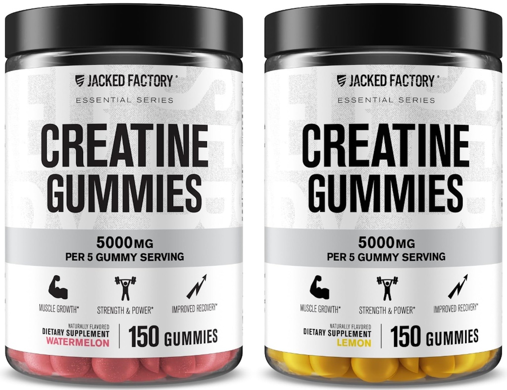Gommies monohydratées en créatine 5g Dose quotidienne (1g par gommy) - Gommy en créatine pour hommes et femmes, amis végétaliens, amis des voyages, tiers testés - 150 gommy, pastèque et citron
