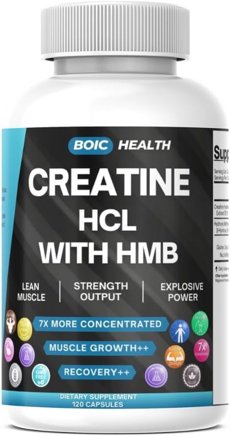 Creatine HCL + HMB Capsules 410mg HMB par portion et 1250mg Hydrochlorure de créatine Formule de performance et force ultra-pure.