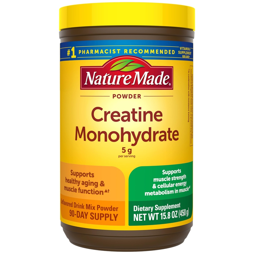 Nature faite en poudre monohydratée de créatine micronisée 5 g par portion, boisson non aromatisée en poudre, soutien musculaire, 450 g, 90 jours d'approvisionnement