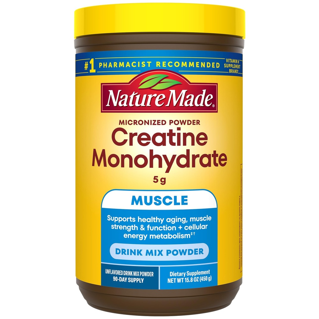 Nature faite en poudre monohydratée de créatine micronisée 5 g par portion, boisson non aromatisée en poudre, soutien musculaire, 450 g, 90 jours d'approvisionnement