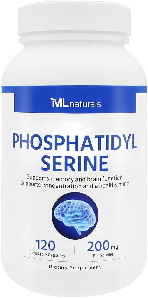ML Naturals Phosphatidyl Serine 200 mg (Standard) 120 pflanzliche Kapseln. Unterstützt Memory & Brain Funktion, Non-GMO, NSF-zertifiziert & cGMP-Compliant
