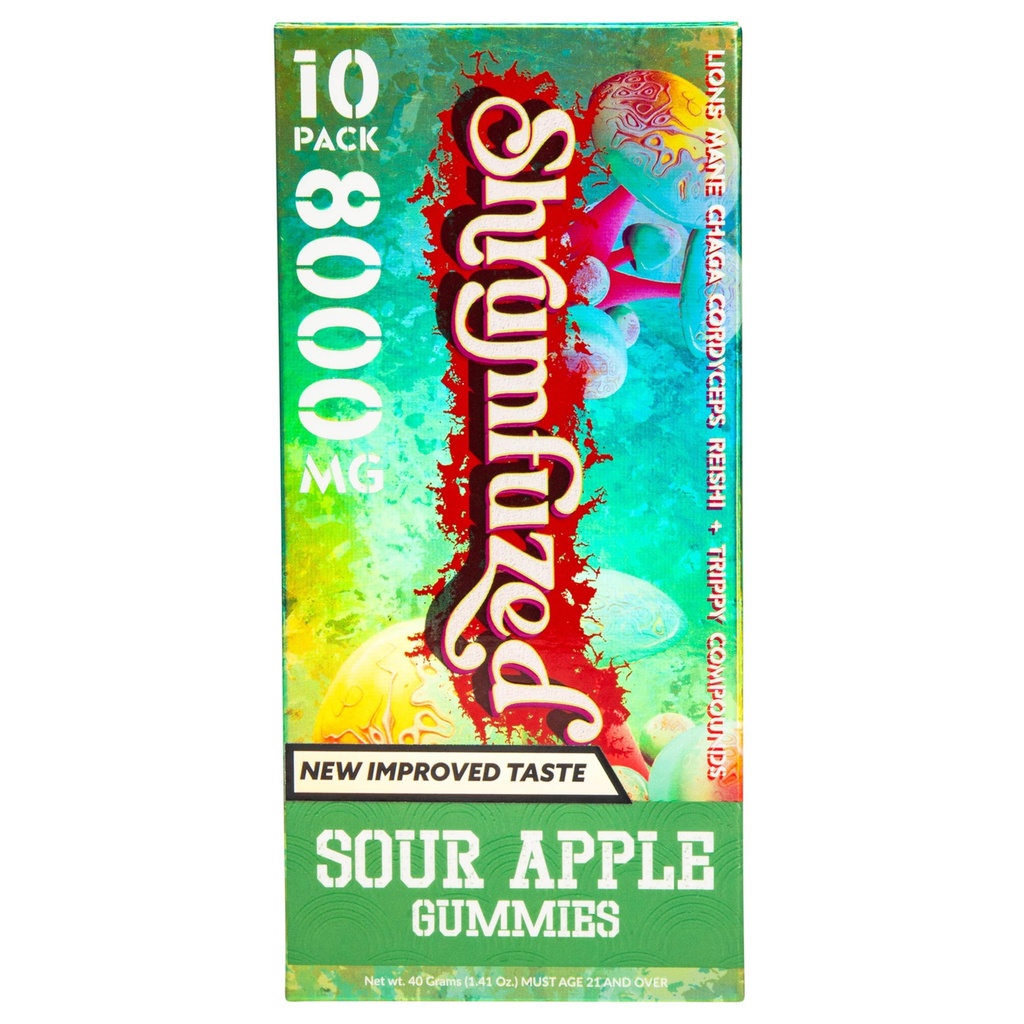 Shrumfuzed - Proprietary Nootropic Gummy 8000mg - Now with New Improved Taste - Lion's Mane, Reishi, Chaga, and Cordycep Nootropic Mushroom Blend (10, Sour Apple)