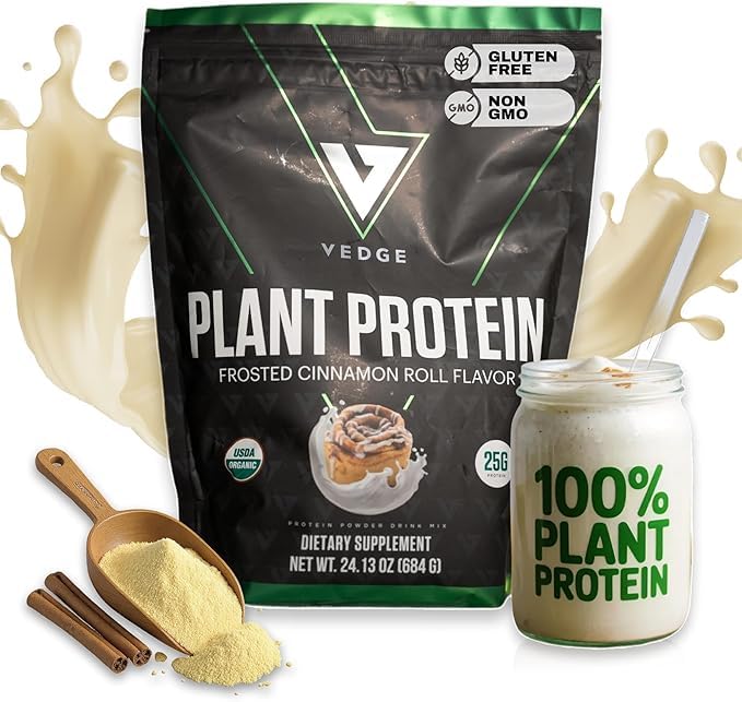 vedge Vegan Protein Powder - Pflanzenprotein Pulver mit Pea, Kürbis & Sonnenblume - USDA Organic, Amino Acids, Dairy Free, Glutenfrei, Sojafrei, Keto, Non GMO, Glatte Texture - Cinnamon - 20 Servierungen