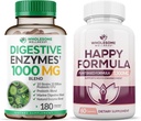 Vollständige Wellness Verdauungsenzyme 1000MG Plus Präbiotika & Probiotika Supplement + Happy Formula Natural Stress Formula Relief Supplement für Frauen & Männer Bundle