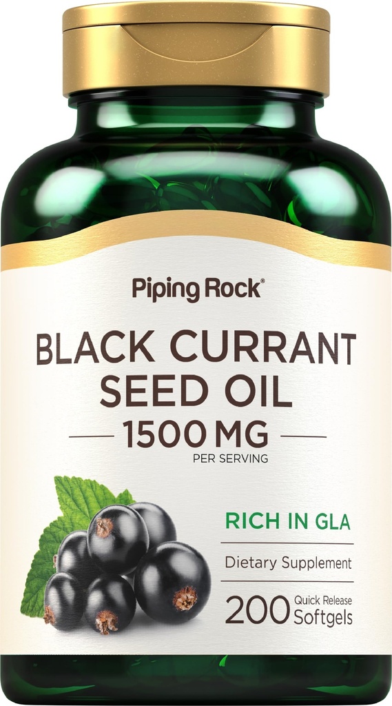 Piping Rock Black Currant Seed Oil Softgel Kapseln | 1500mg | 200 Count | mit Gamma Linolenic Säure (GLA) | Non-GMO, Glutenfreie Ergänzung