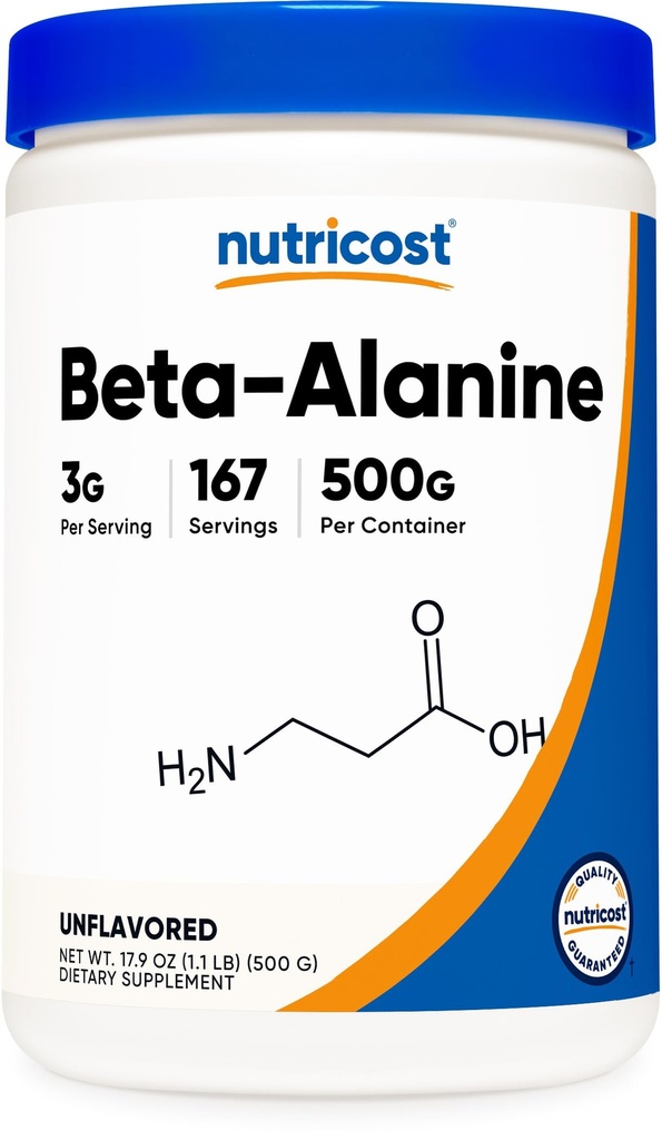 Nutricost Beta Alanine Powder 500 Grams (1.1lbs) - Pure Beta Alanine, Gluten Free & Non-GMO