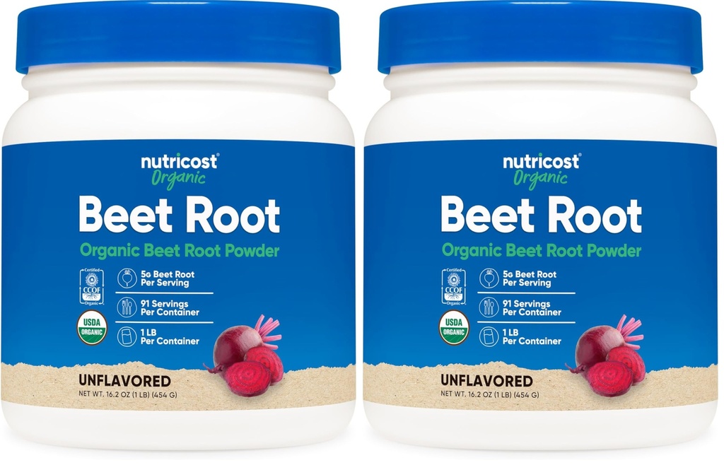 Nutricost Organic Beet Root Powder 1 LB - Vegan, Superfood, Certified USDA Organic (Pack of 2)