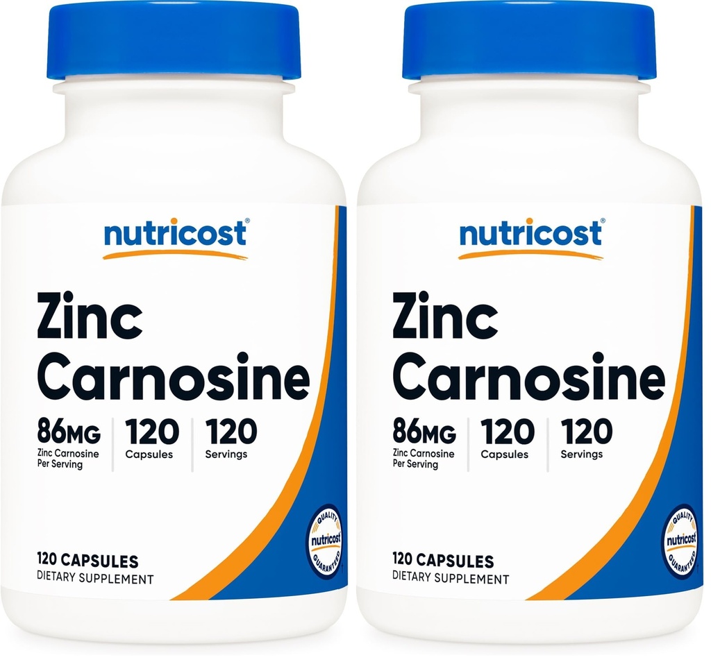 Nutricost Zinc Carnosine 86mg, 120 Capsules - Non-OGM, sans gluten, supplément de L-Carnosine de zinc (paquet de 2)