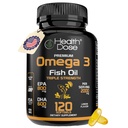 Dose santé Omega 3 Huile de poisson 2000mg – Softgels aromatisés au citron avec EPA 800mg et DHA 600mg pour le cerveau, le cœur et le bien-être – Easy-to-Digest, No Fish Burps – 120 Softgels, 2-Meth Supply